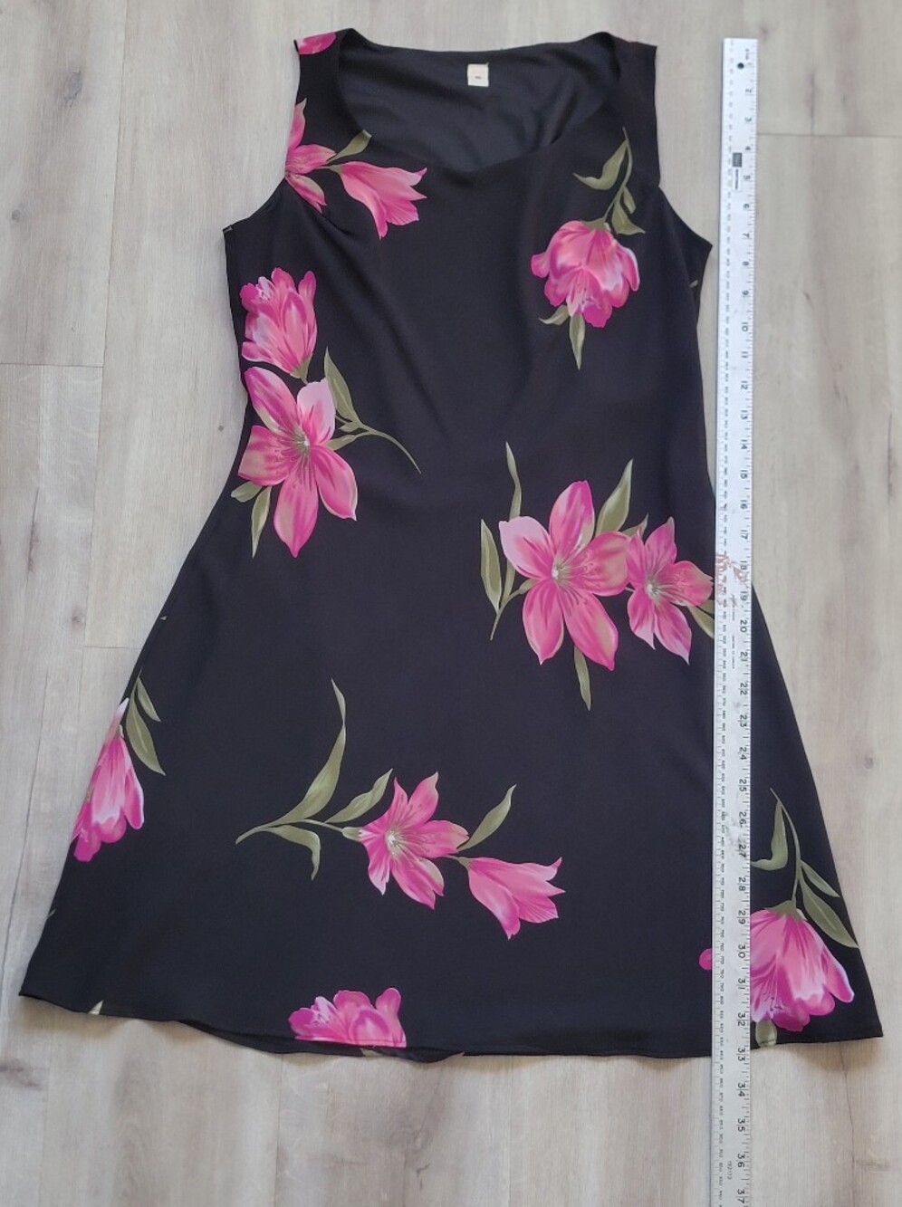 Vintage Sears Floral Sleeveless A-Line Shift Dress Black Pink Lilly